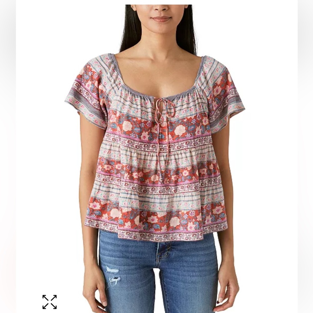 Lucky Brand Muticolor Flutter Sleeve Blouse Small